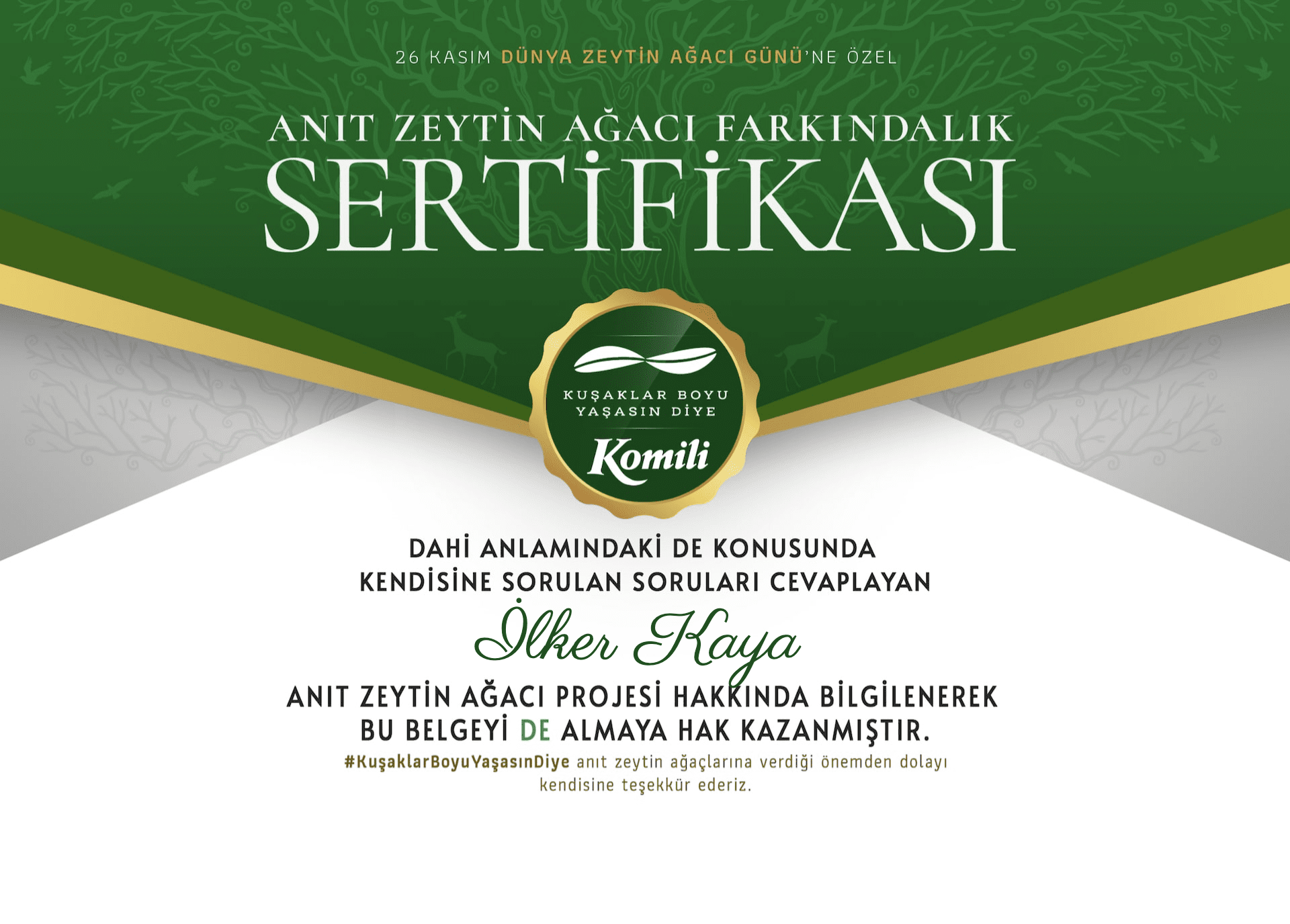 Dahi anlamındaki de’ye Komili de dahil oldu